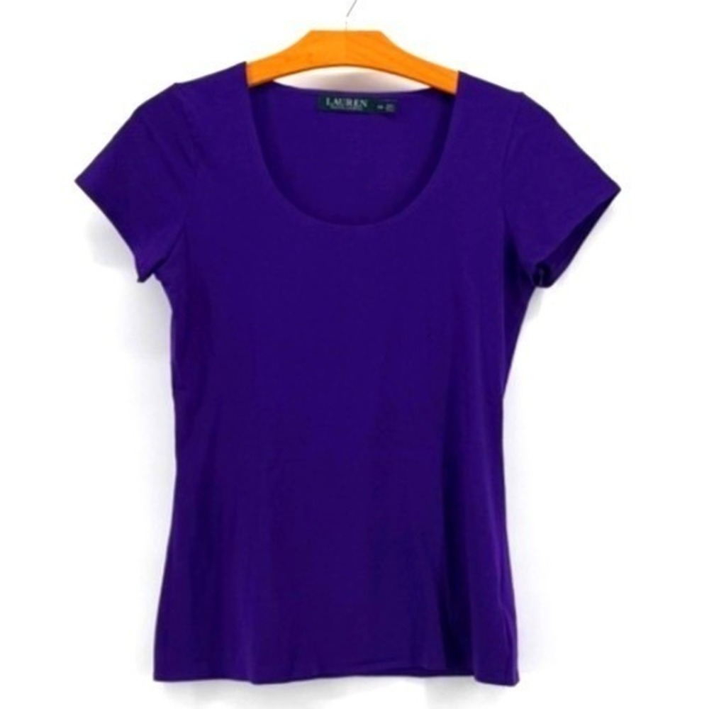 Lauren Ralph Lauren Cotton Stretch Scoop Neck Tee Purple Short Sleeve XS
